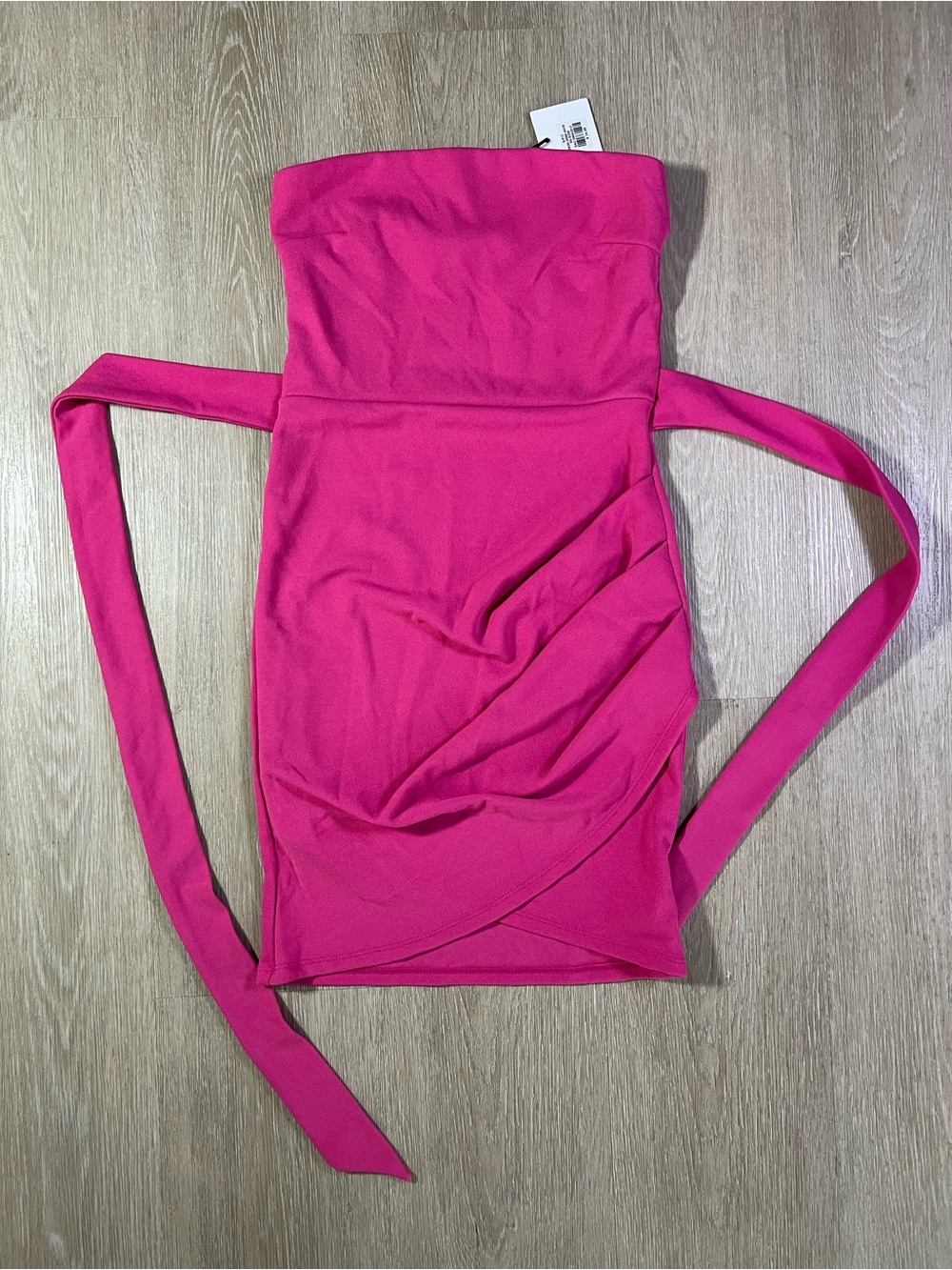 Revamped Bright Fuchsia Strapless Mini Dress with Front Tie Detail Women’s Small